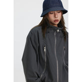 Unisex Jacket Vintage Zipper Stand Collar Coat for Men and Women Same Style Loose-Fitting Workwear Jacket